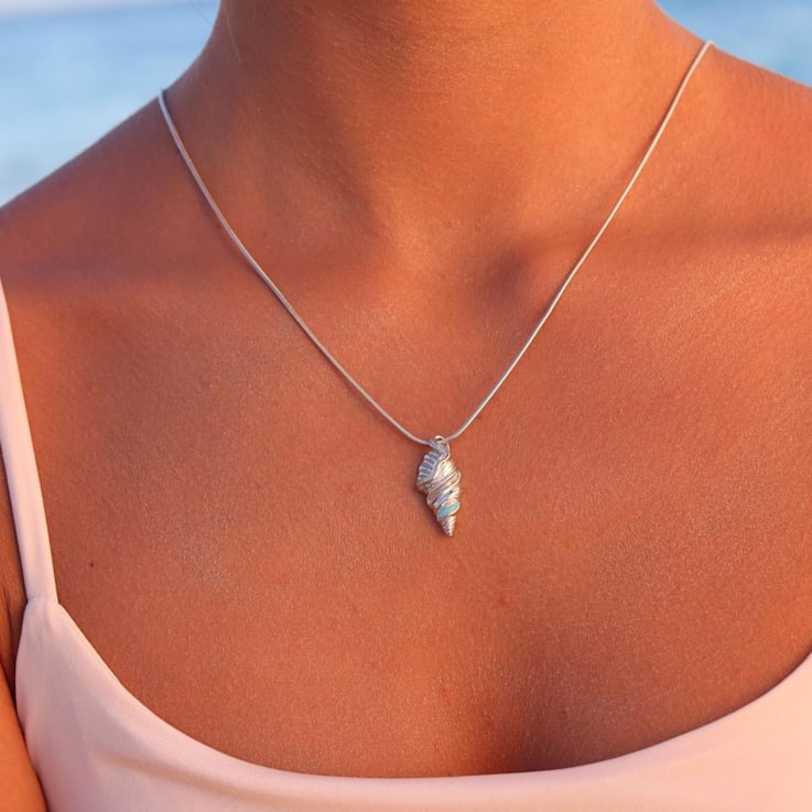 Larimar Shell Rhodium Over Sterling Silver Adjustable Necklace
