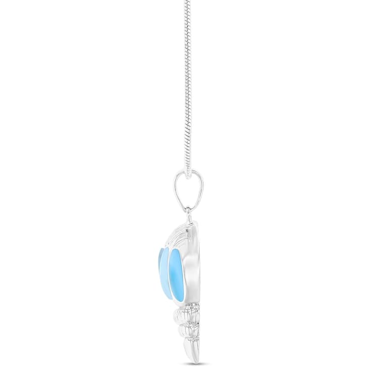 Larimar Seashell Rhodium Over Sterling Silver Adjustable Necklace