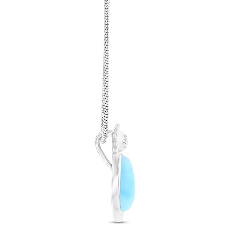 Larimar and Cubic Zirconia Cat Rhodium Over Sterling Silver Adjustable Necklace