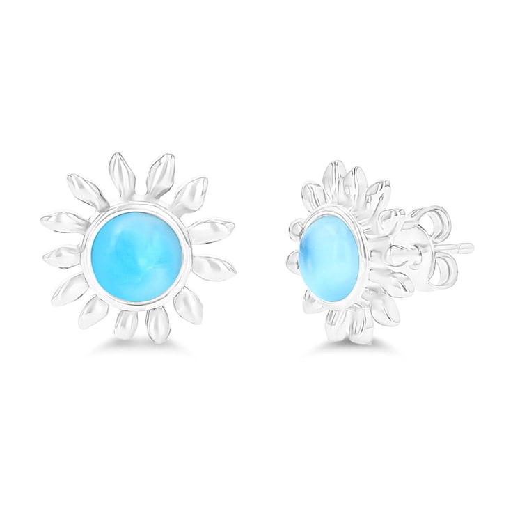 Larimar Sunflower Rhodium Over Sterling Silver Stud Earring
