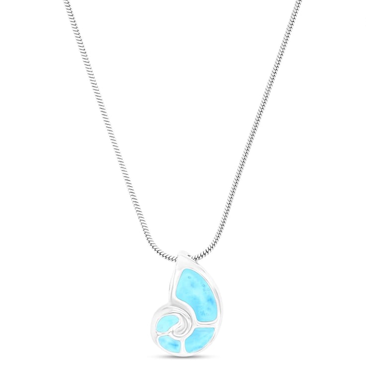 Larimar Shell Rhodium Over Sterling Silver Adjustable Necklace