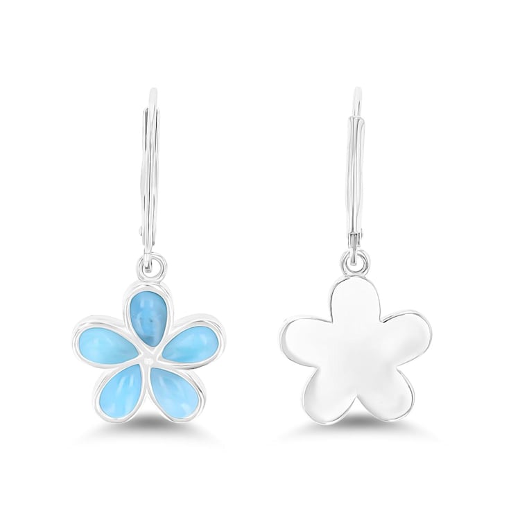 Larimar Clover Rhodium Over Sterling Silver Leverback Dangling Earring