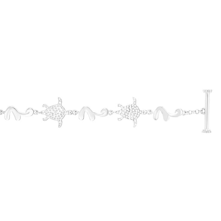 Larimar Rhodium Over Sterling Silver Nautical Turtle Bracelet