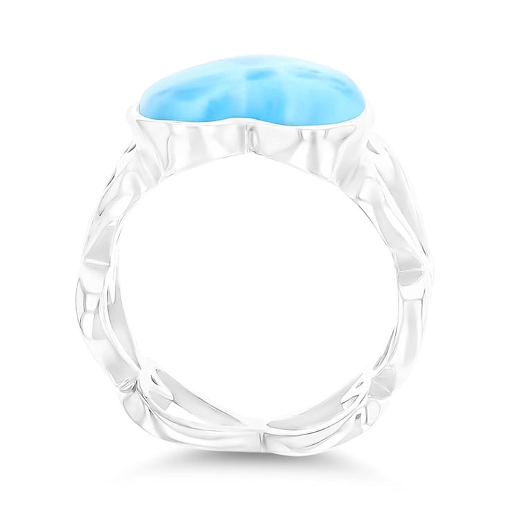 Larimar Rhodium Over Sterling Silver Open Heart Shank Ring