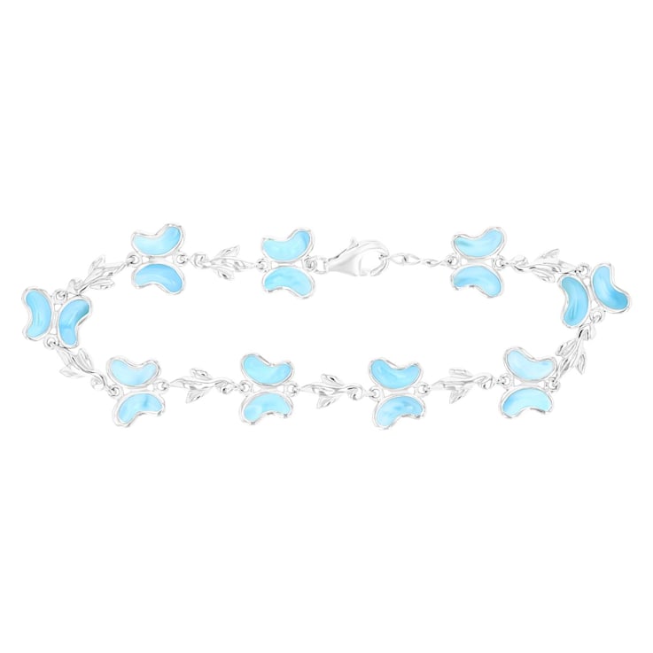 Larimar Rhodium Over Sterling Silver Butterfly Bracelet