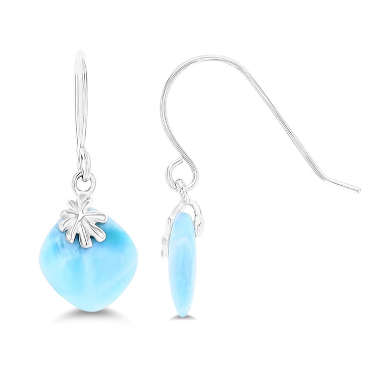 Cushion Larimar Rhodium Over Sterling Silver Leverback Earring