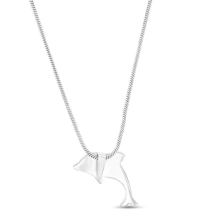 Larimar Dolphin Rhodium Over Sterling Silver Adjustable Necklace