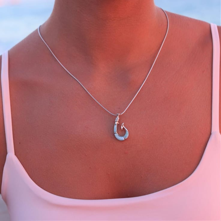 Larimar Hook Rhodium Over Sterling Silver Adjustable Necklace