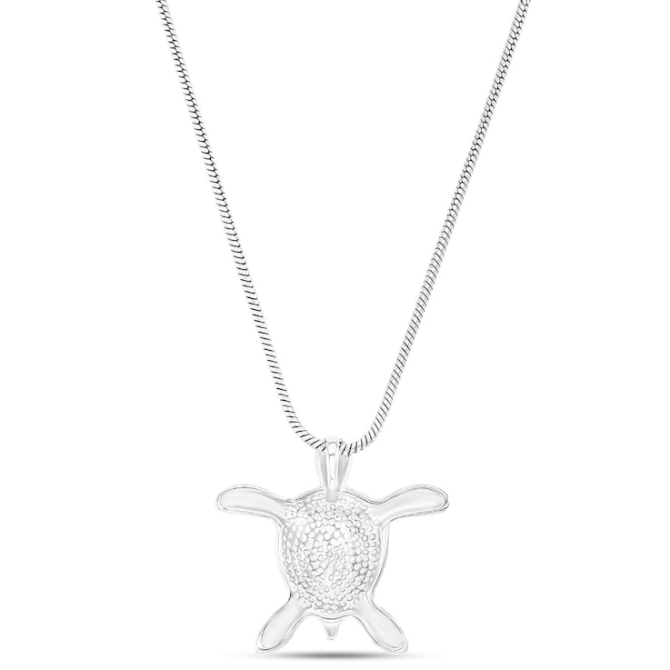 Larimar Swimming Turtle Rhodium Over Sterling Silver Adjustable Necklace