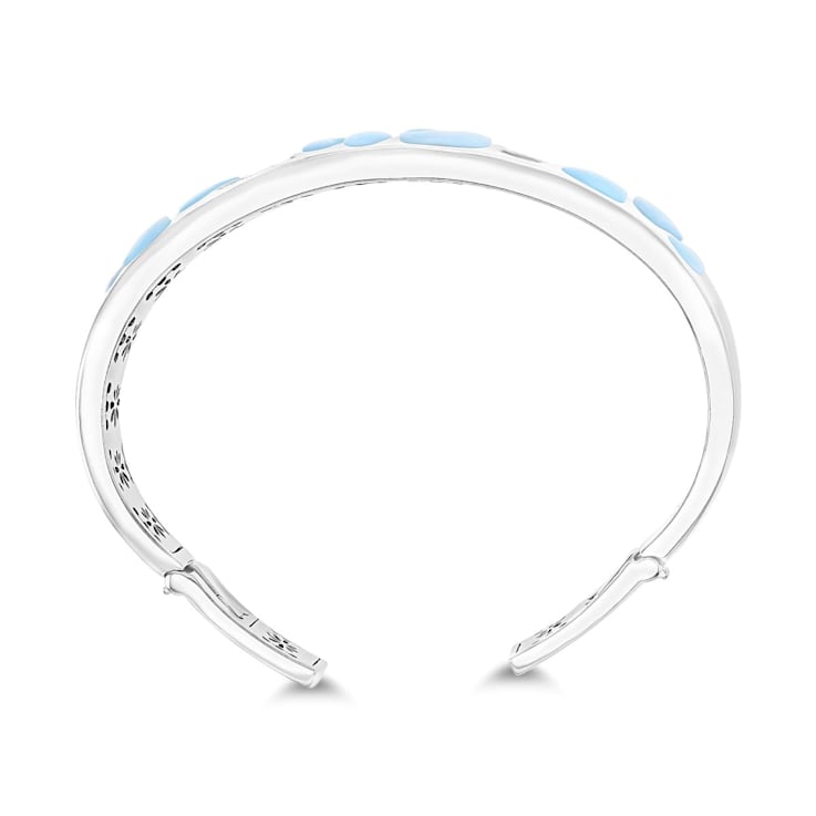 Larimar and Cubic Zirconia Rhodium Over Sterling Silver Mosaic Bangle Bracelet