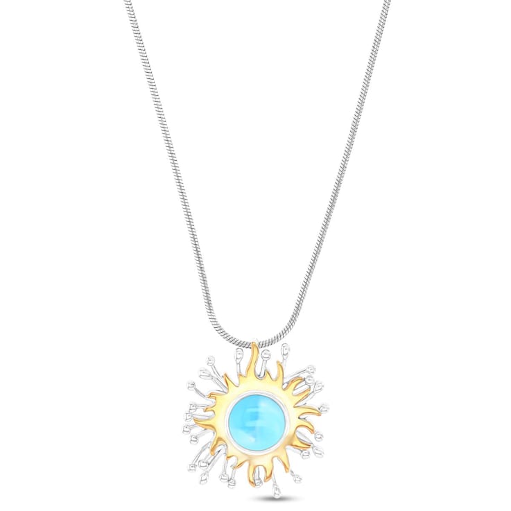 Larimar Sun Rhodium Over Sterling Silver with Rose Gold Adjustable Necklace