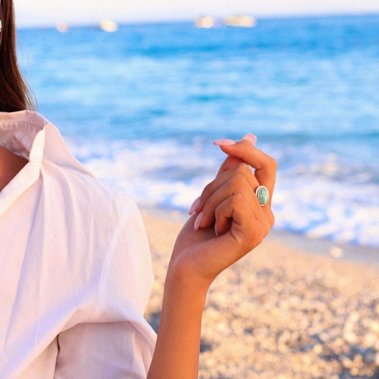 Larimar and Cubic Zirconia Rhodium Over Sterling Silver Halo Ring