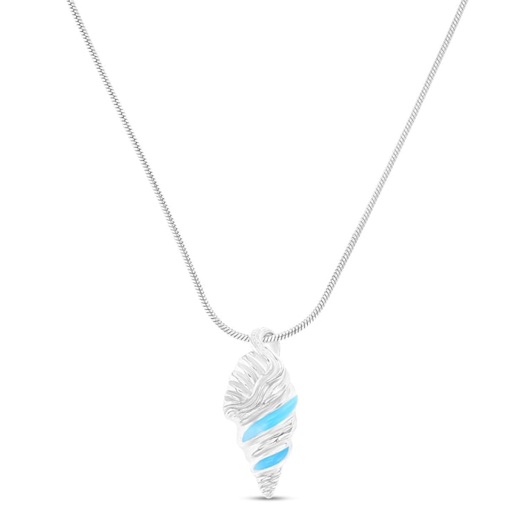 Larimar Shell Rhodium Over Sterling Silver Adjustable Necklace