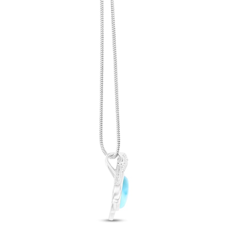 Textured Larimar Penguin Rhodium Over Sterling Silver Adjustable Necklace