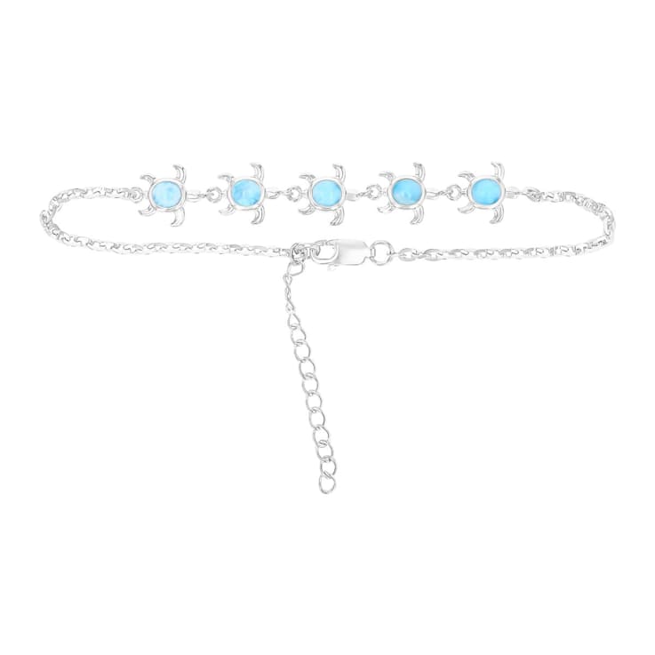 Larimar Rhodium Over Sterling Silver Turtle Bracelet