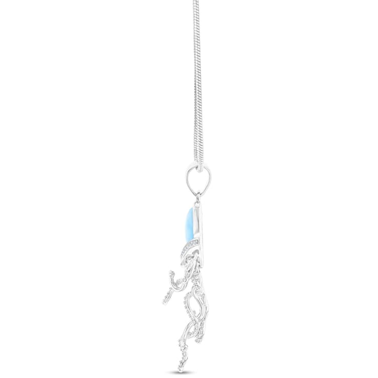 Larimar and Cubic Zirconia Dangling Jellyfish Rhodium Over Sterling
Silver Adjustable Necklace