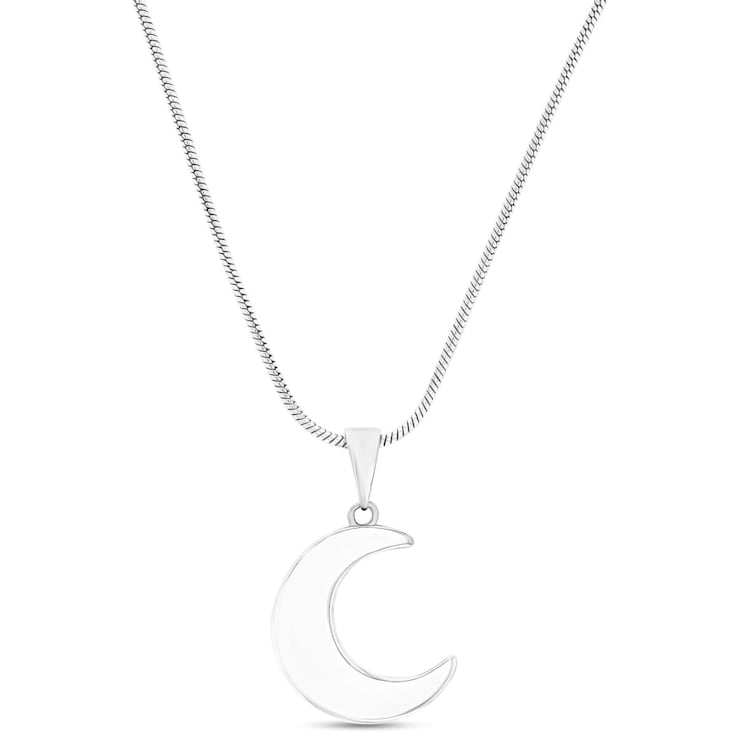 Larimar Crescent Moon Rhodium Over Sterling Silver Adjustable Necklace