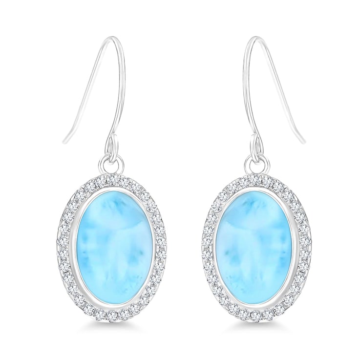 Oval Larimar and Cubic Zirconia Halo Rhodium Over Sterling Silver
Fishhook Earring