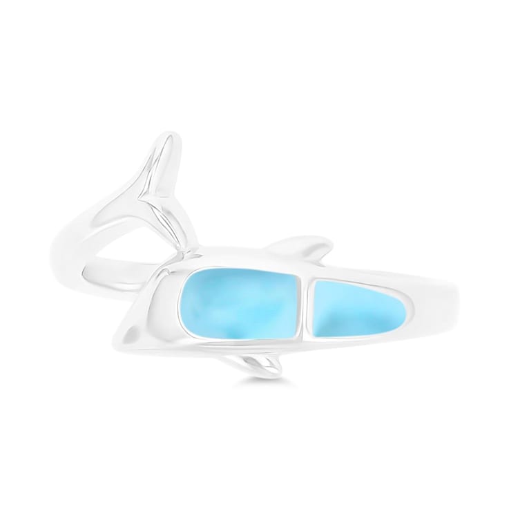 Larimar Rhodium Over Sterling Silver Dolphin Ring