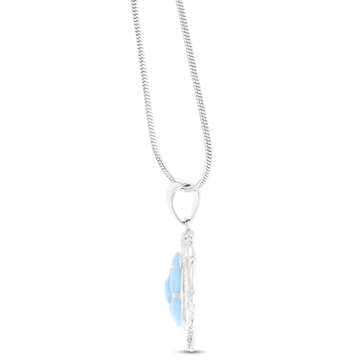 Textured Larimar Turtle Adjustable Rhodium Over Sterling Silver Necklace