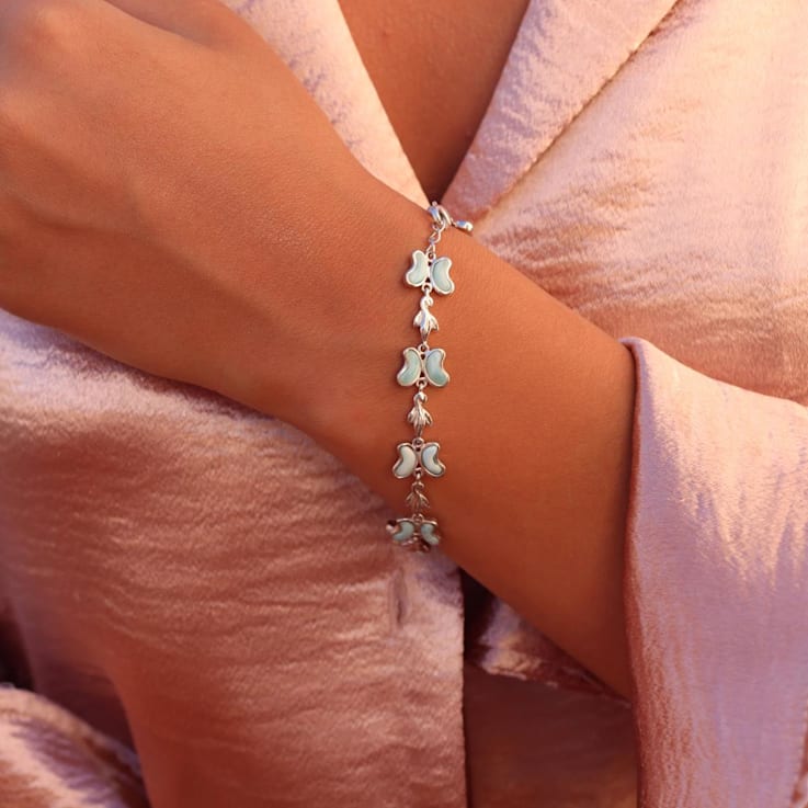 Larimar Rhodium Over Sterling Silver Butterfly Bracelet