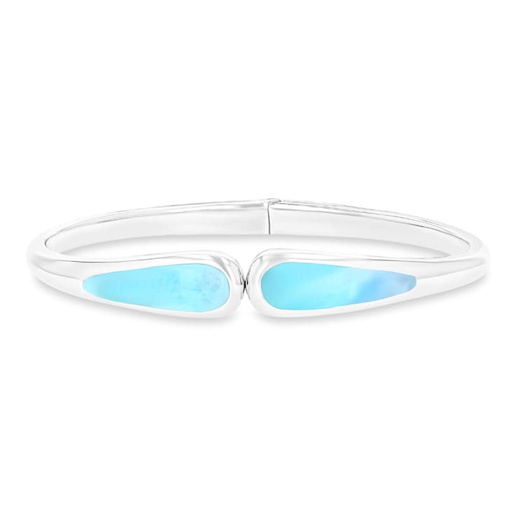 Graduated Larimar Rhodium Over Sterling Silver Bangle Bracelet