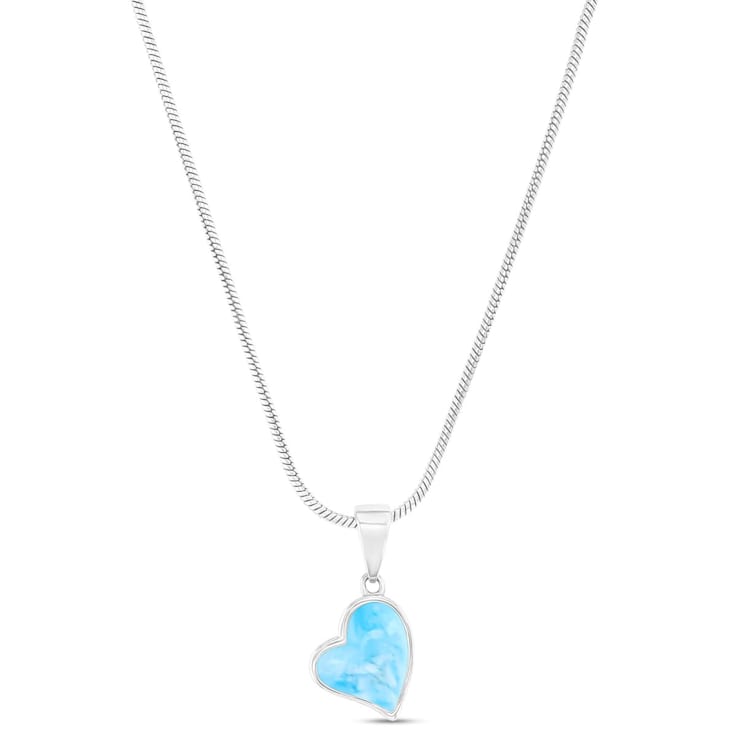 Larimar Heart Rhodium Over Sterling Silver Adjustable Necklace