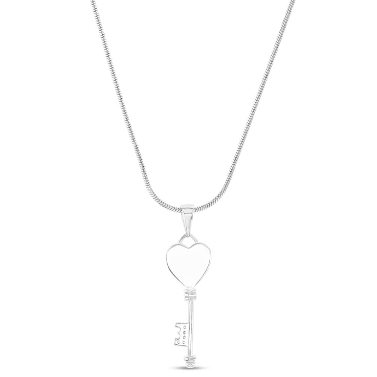 Larimar Heart and Key Rhodium Over Sterling Silver Adjustable Necklace