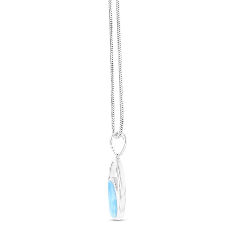 Larimar Wave Cirle Rhodium Over Sterling Silver Adjustable Necklace