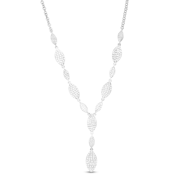 Marquise-Shaped Larimar Rhodium Over Sterling Silver "Y" Necklace