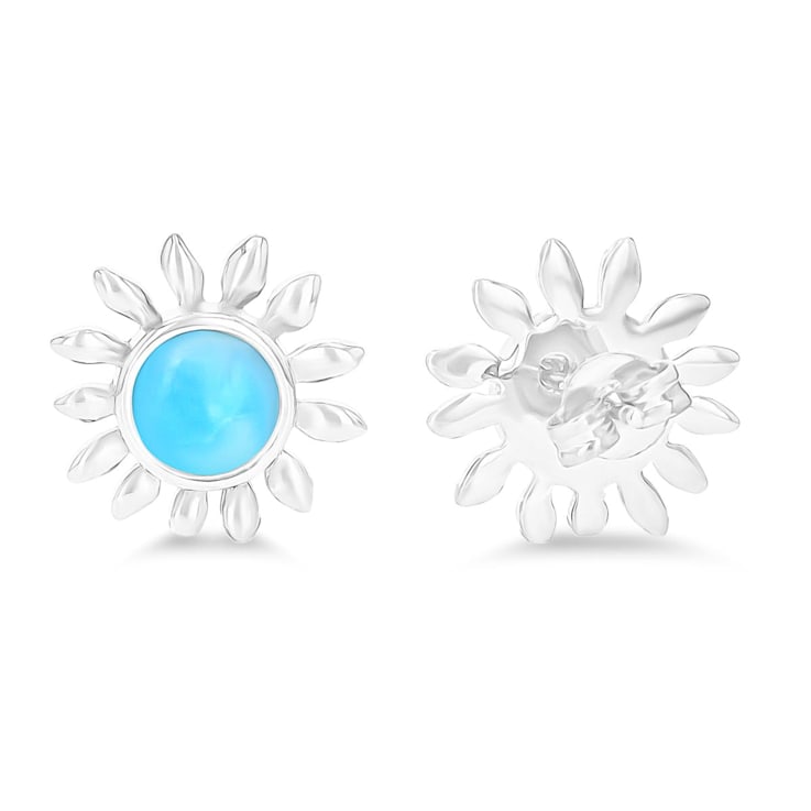 Larimar Sunflower Rhodium Over Sterling Silver Stud Earring