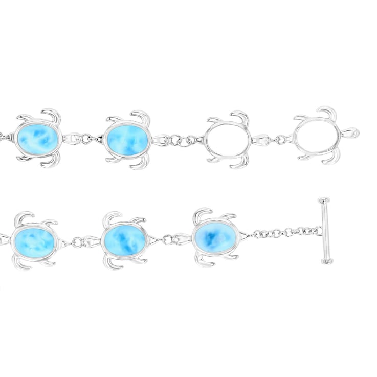 Larimar Rhodium Over Sterling Silver Turtle Bracelet