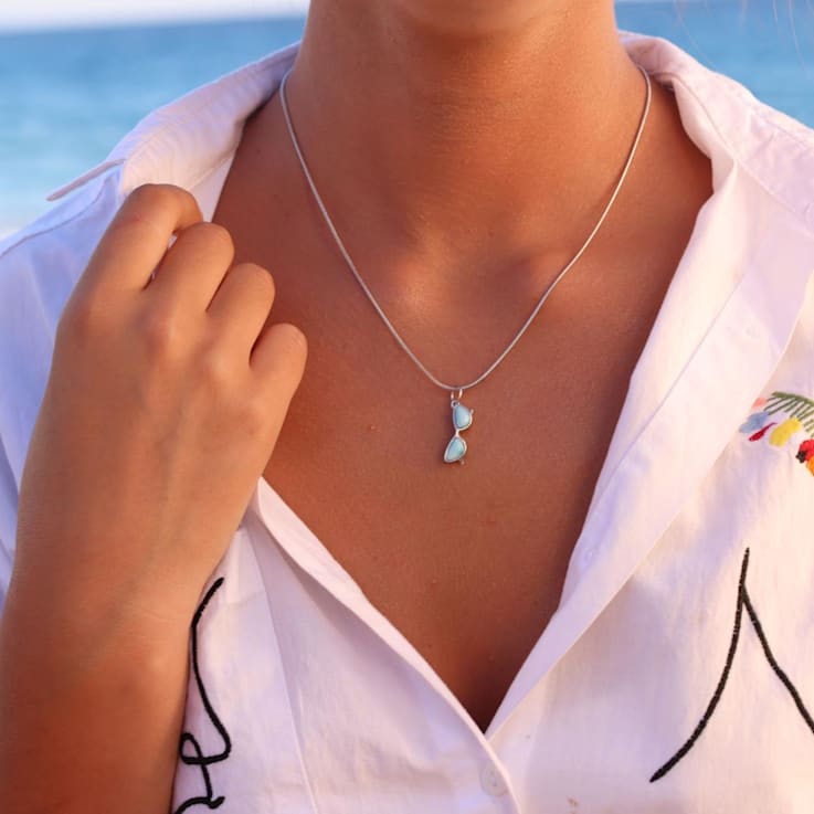 Larimar Sunglasses Rhodium Over Sterling Silver Adjustable Necklace
