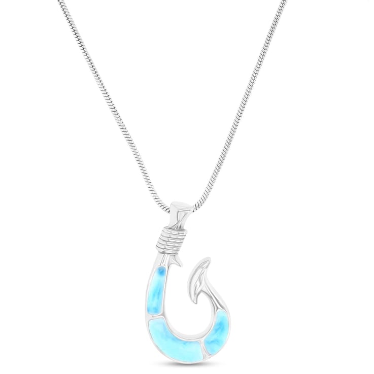 Larimar Hook Rhodium Over Sterling Silver Adjustable Necklace