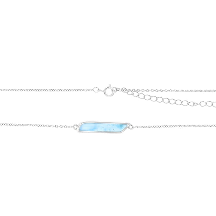 Larimar Rhodium Over Sterling Silver Bar Necklace