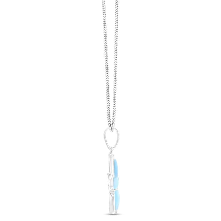 Larimar Flower Rhodium Over Sterling Silver Adjustable Necklace