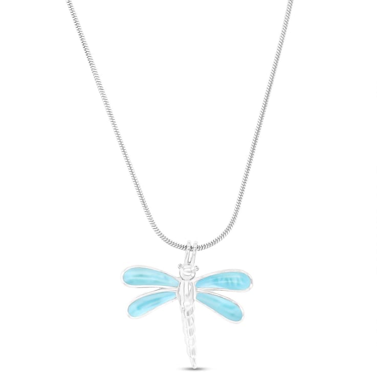 Larimar Dragonfly Rhodium Over Sterling Silver Adjustable Necklace