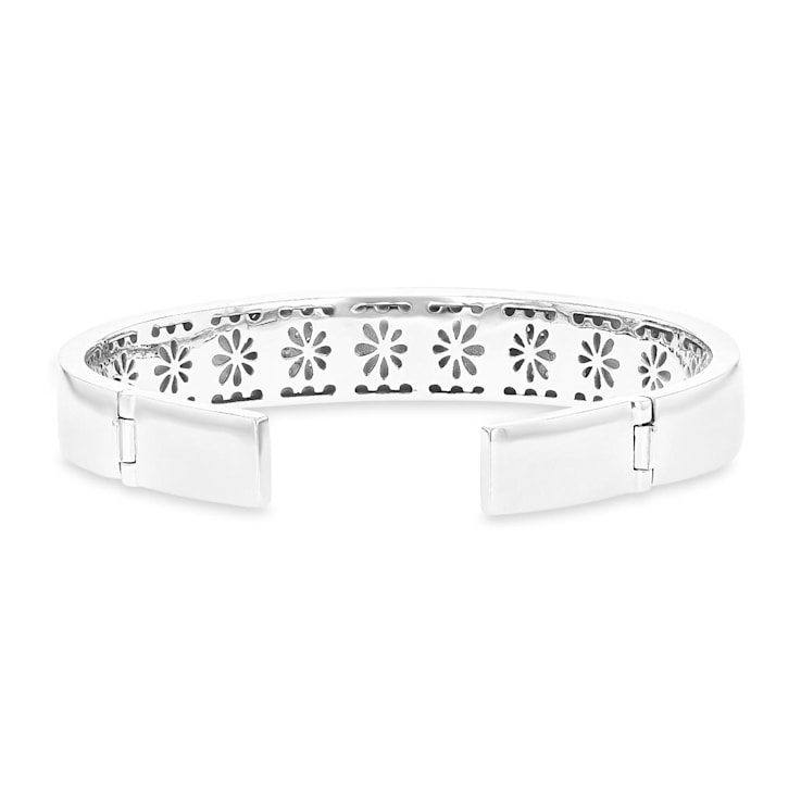 Larimar and Cubic Zirconia Rhodium Over Sterling Silver Mosaic Bangle Bracelet