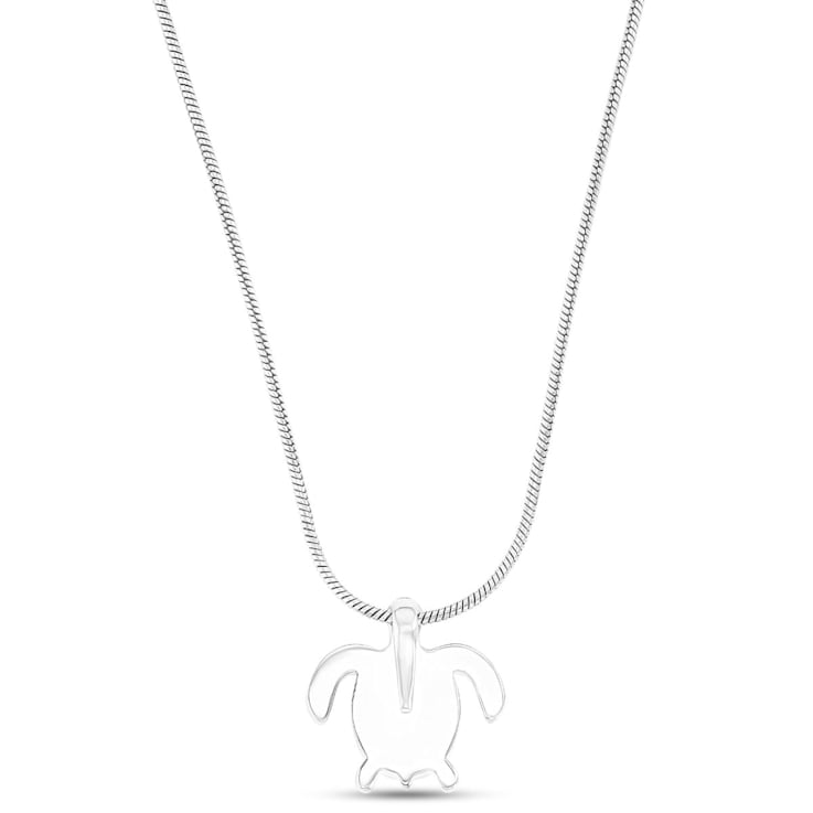 Textured Larimar Turtle Rhodium Over Sterling Silver Adjustable Necklace