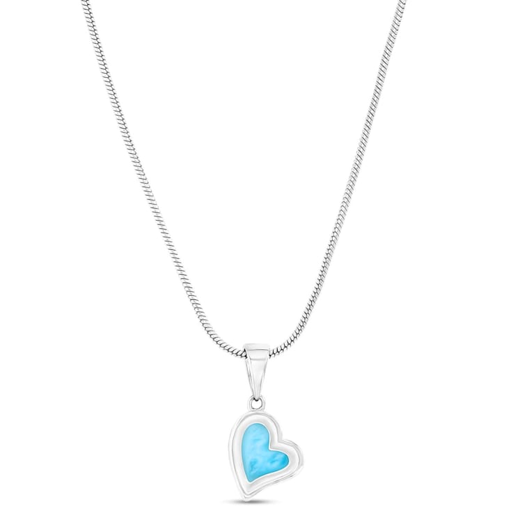 Larimar Heart Rhodium Over Sterling Silver Adjustable Necklace
