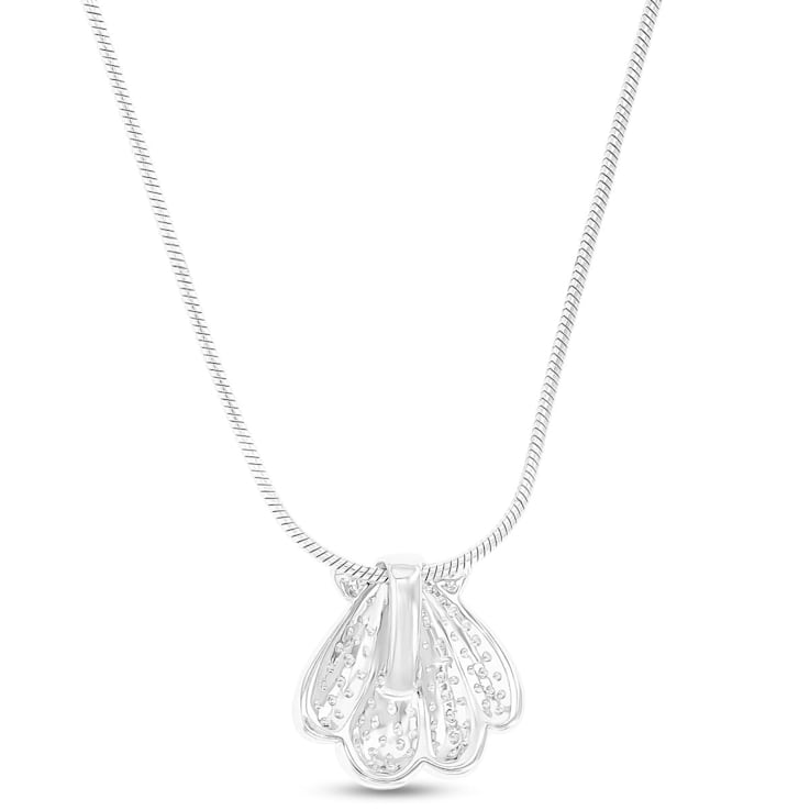 Larimar Shell Rhodium Over Sterling Silver Adjustable Necklace