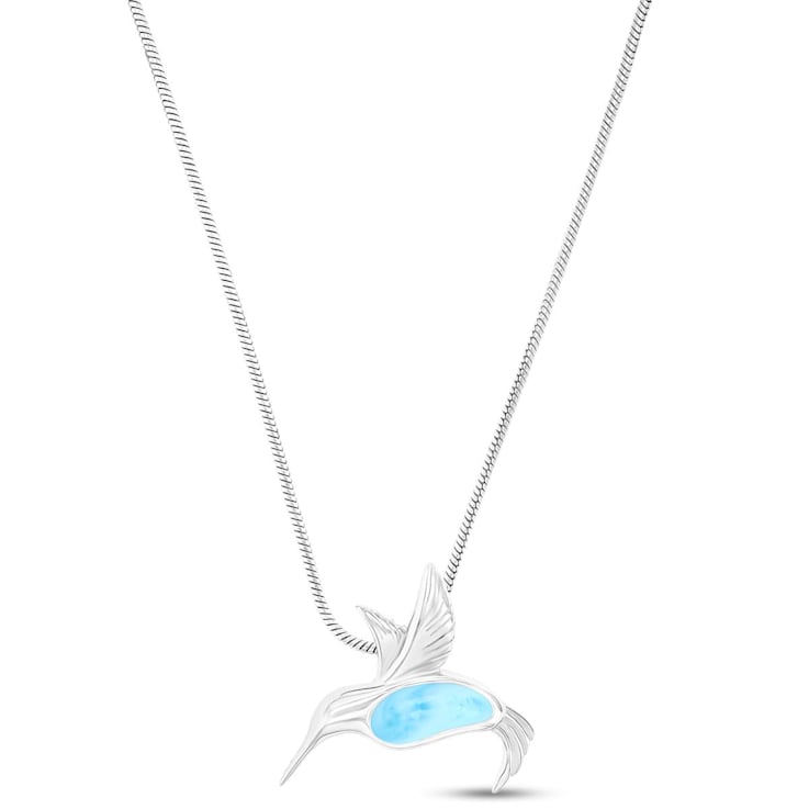 Larimar Pelican Rhodium Over Sterling Silver Necklace