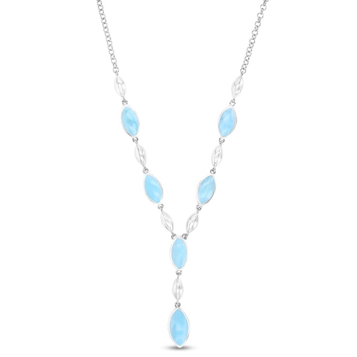 Marquise-Shaped Larimar Rhodium Over Sterling Silver "Y" Necklace