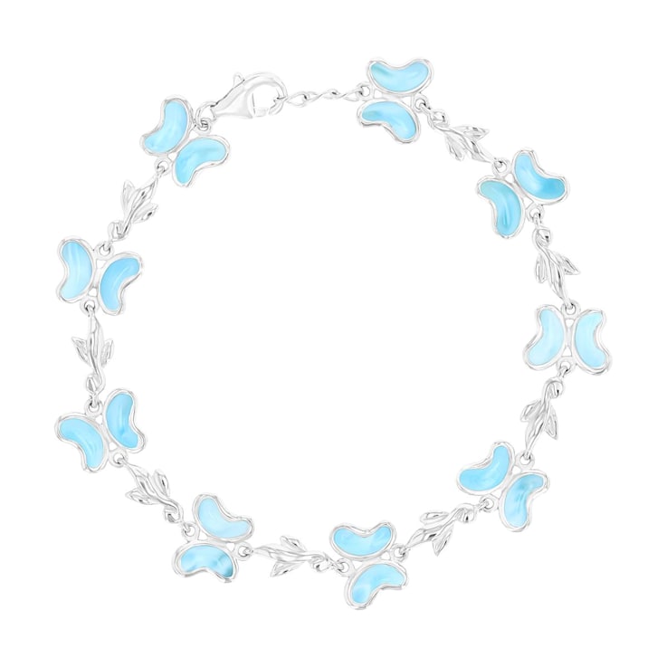 Larimar Rhodium Over Sterling Silver Butterfly Bracelet