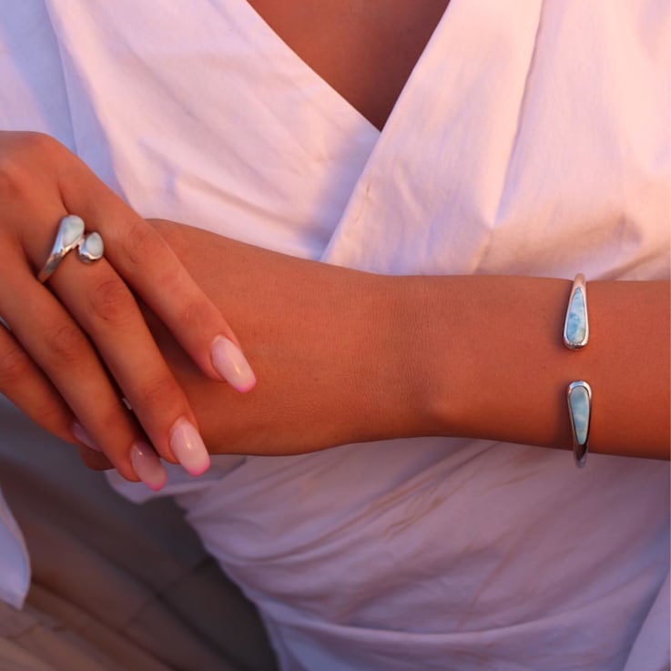 Graduated Larimar Rhodium Over Sterling Silver Bangle Bracelet