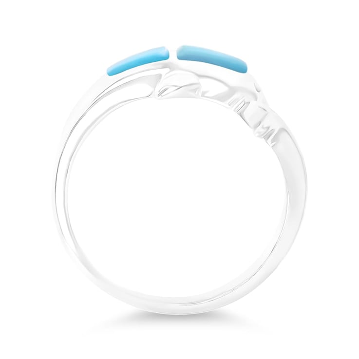 Larimar Rhodium Over Sterling Silver Dolphin Ring