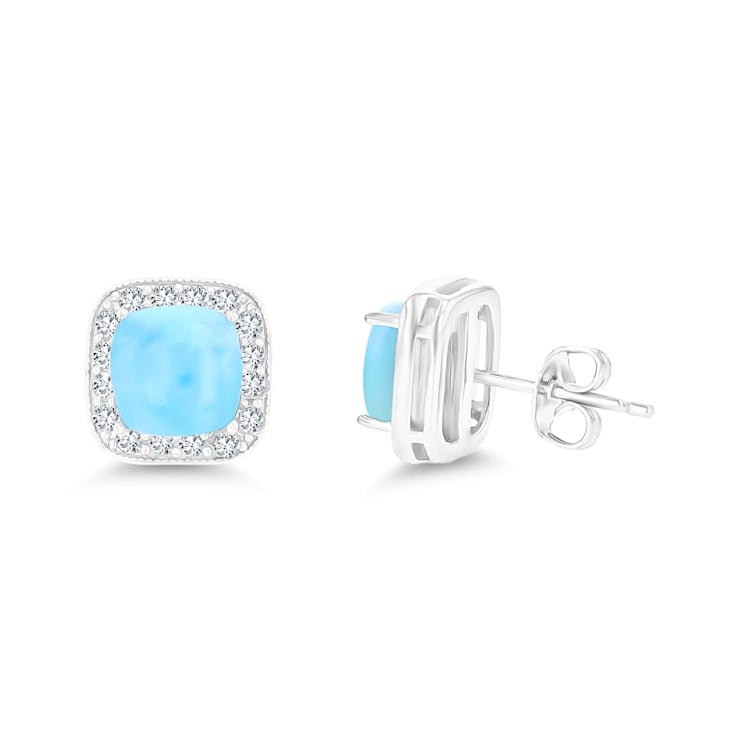 7mm Cushion Larimar and Cubic Zirconia Halo Rhodium Over Sterling Silver
Stud Earring