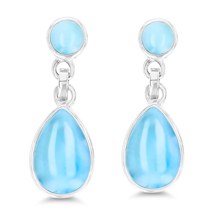 Round & Pear Larimar Rhodium Over Sterling Silver Dangling Earring