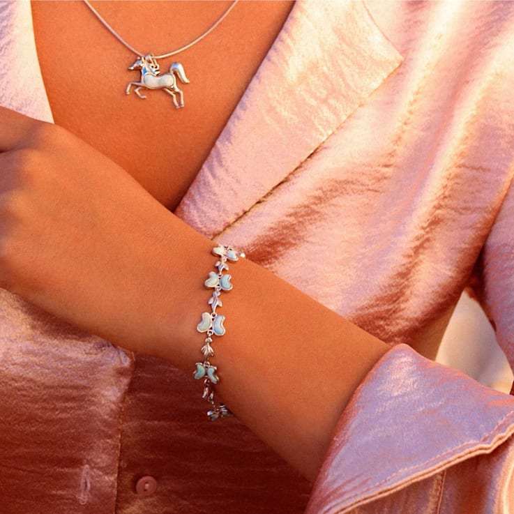 Larimar Rhodium Over Sterling Silver Butterfly Bracelet
