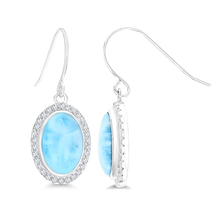 Oval Larimar and Cubic Zirconia Halo Rhodium Over Sterling Silver
Fishhook Earring